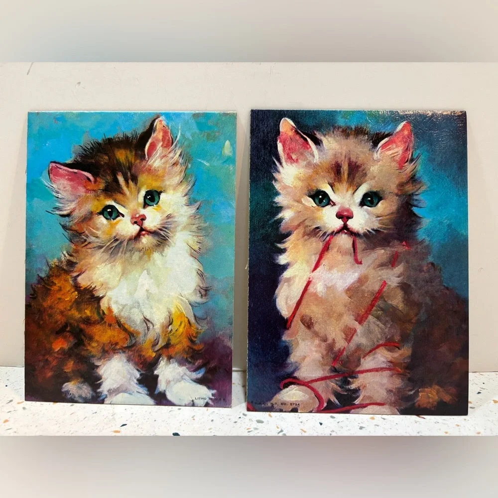 Vintage 1960s DAC NY Kitten Lithographs – Set of 2 Mid‎ Century Cat Prints